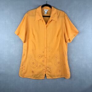 Avenue Women's Size 14/16 Linen Blend Button-up Top Orange
